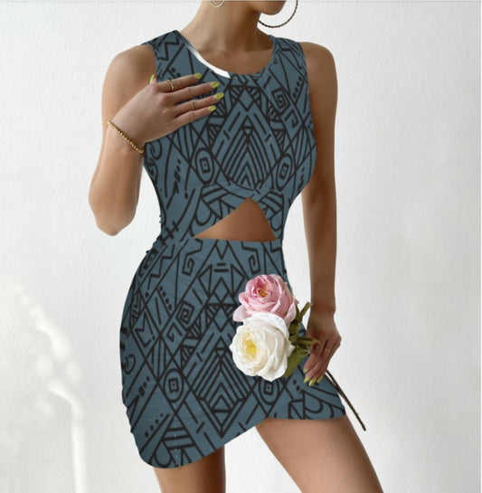 Sleeveless Cut-out Wrap Ruched Bodycon Dress Sizes S-5XL in The Sahara
