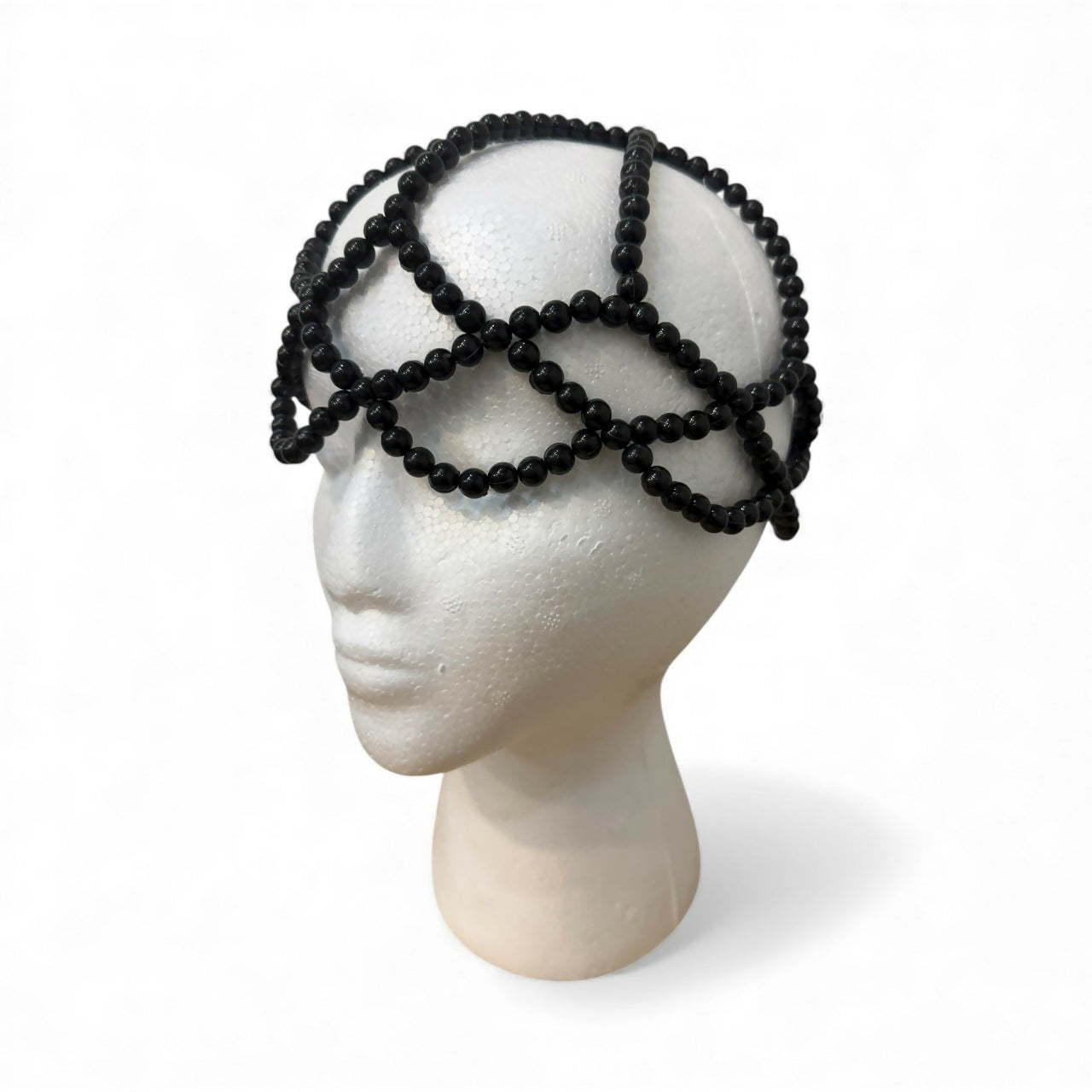 Handmade Black Crochet Pearl Bridal Headpiece
