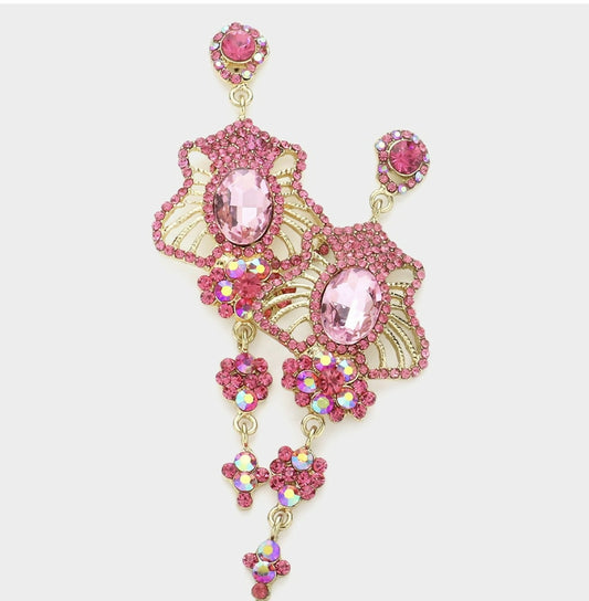 Marquis Pink Stone Dangle Earrings