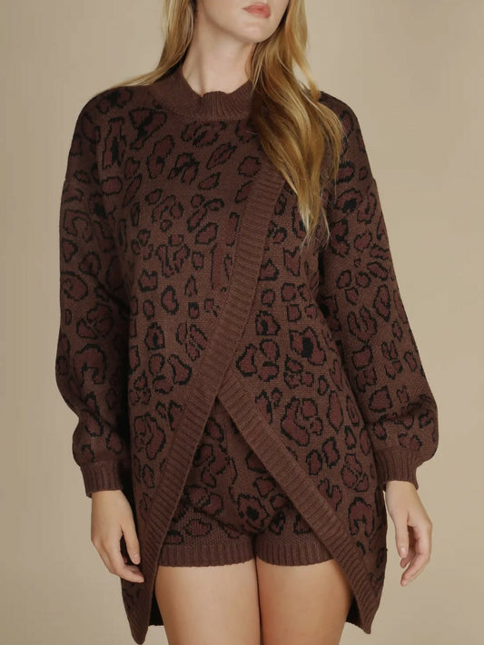 Animal Print Overlap Sweater + Short Set