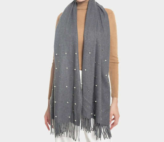 Pear Embellished Fringe Scarf- Gray