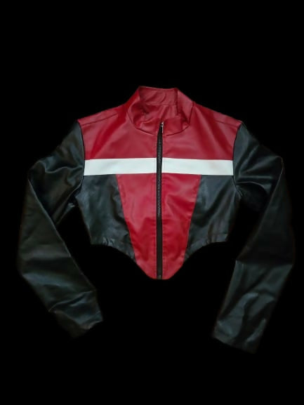 Mavlife #23 Black & Red Leather Crop Jacket