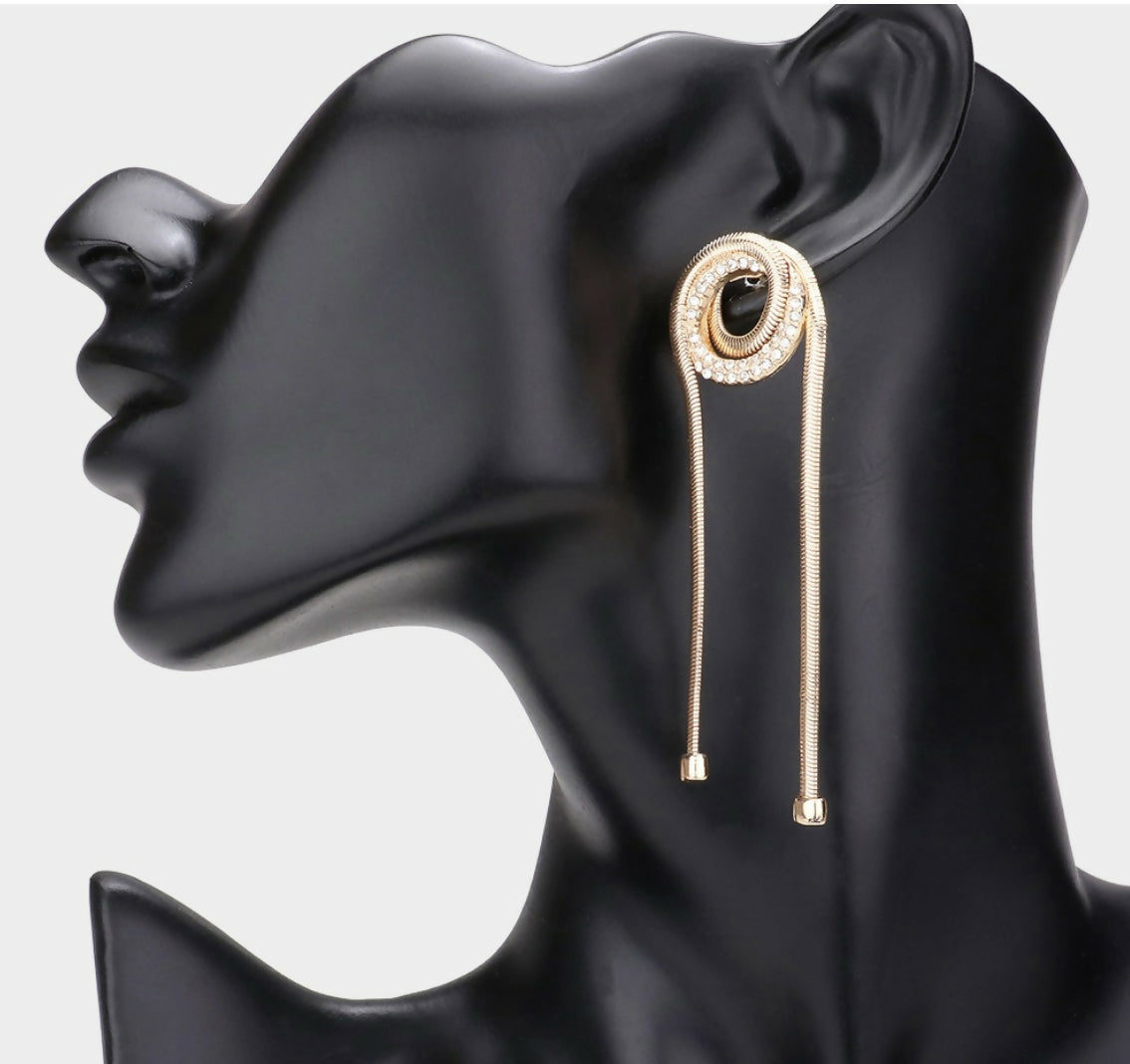 Swirl Rhinestone & Gold Metal Earring