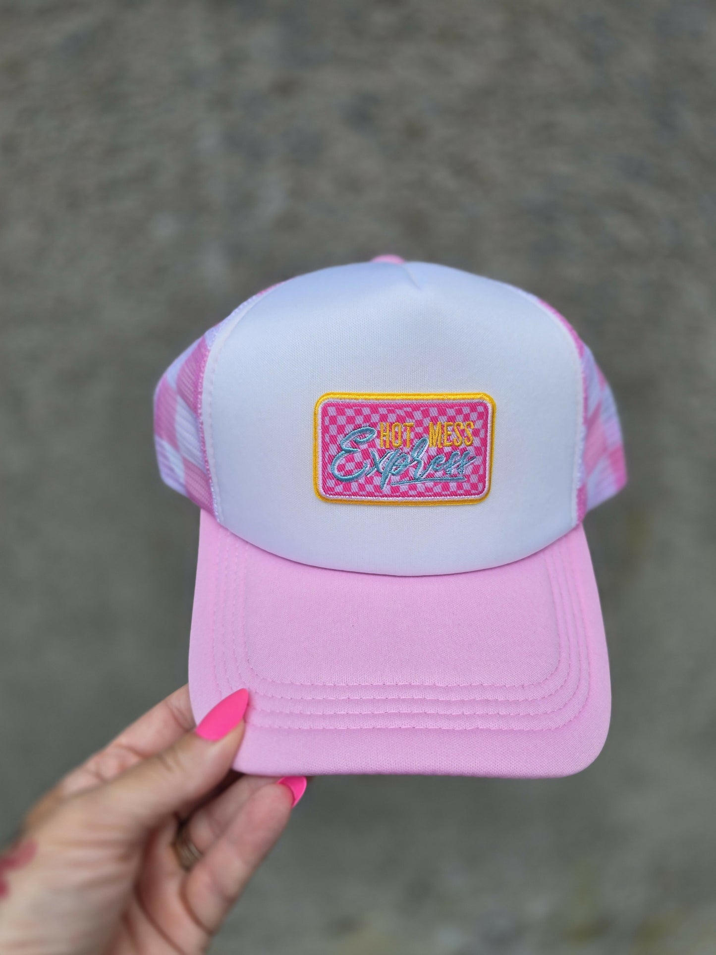 Hot Mess Express Checkered Trucker Hat
