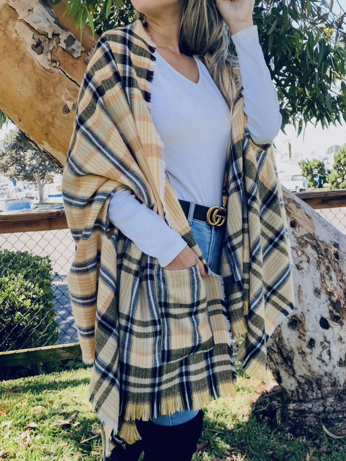 Tartan Print Ruana Poncho