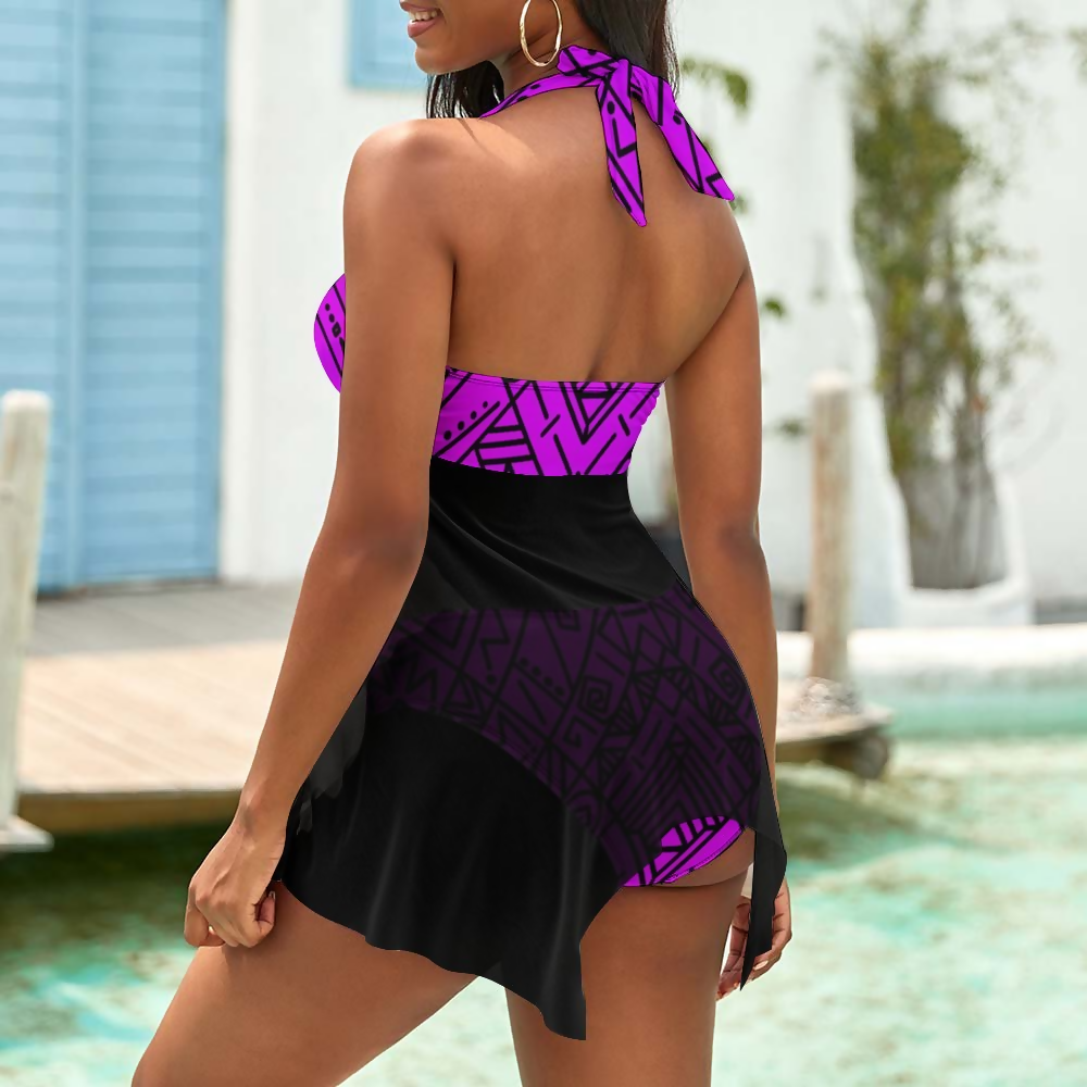 Halter Neck Swimwear Customizable Women's Tankini Set
