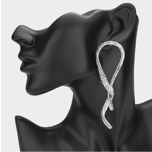 Silver Rhinestone Paved Twist Earring