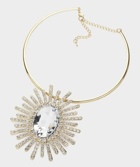 Gold Stone Centered Pendant Necklace