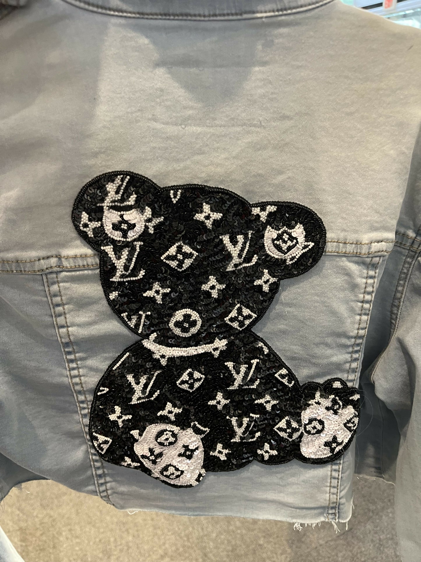 Beaded bear denim jacket