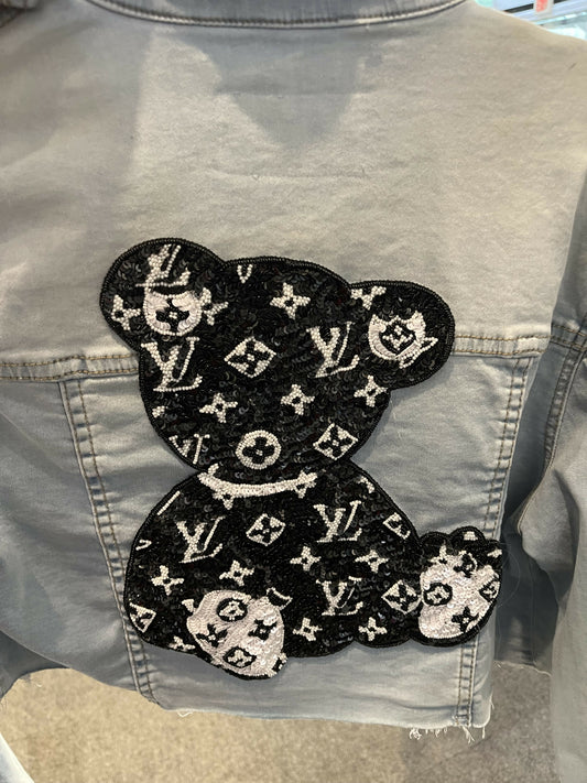 Beaded bear denim jacket