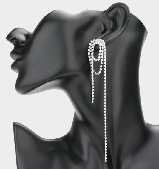 Draped Rhinestone Dangle Earring- Silver