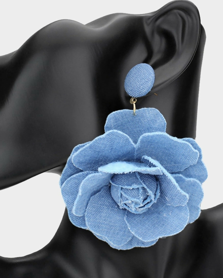 Denim Flower Earrings