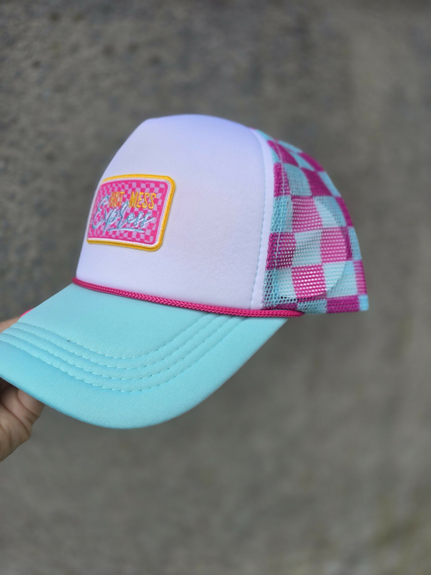 Hot Mess Express Checkered Trucker Hat