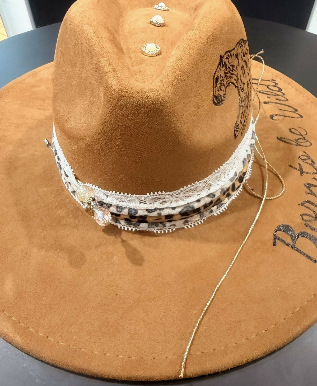 Custom Designed Burned ‘Born to Be Wild’ Fedora Felt Hat for Men & Women