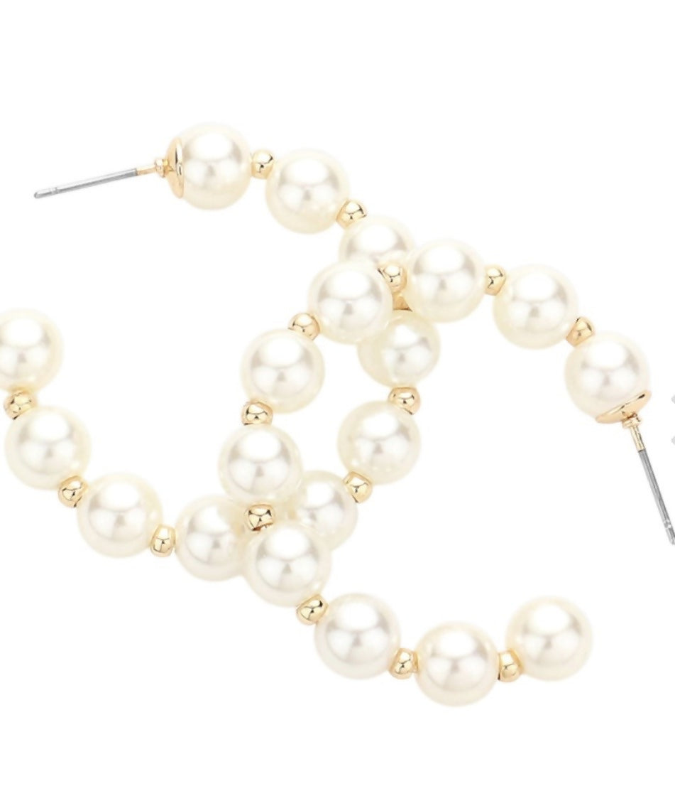 Cream Pearl Hoops