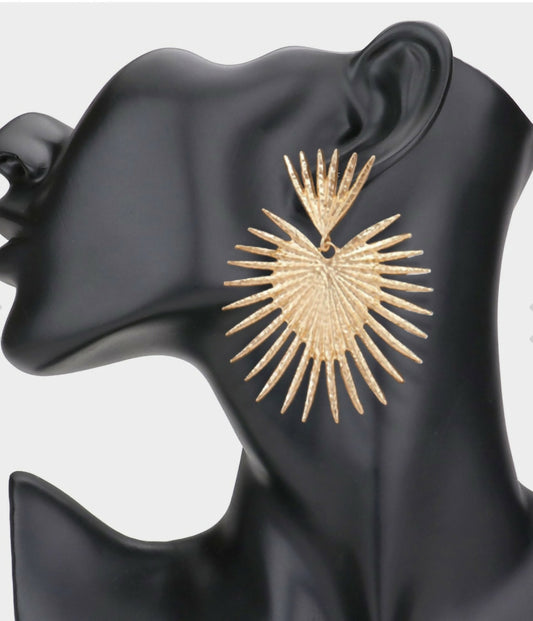 Abstract Spiked Metal Dangle Earring- Gold