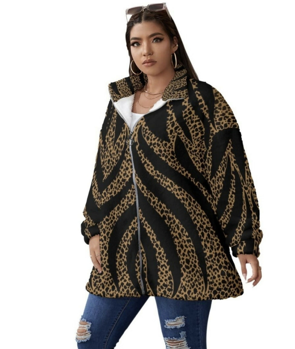 Unisex Borg Fleece with Stand-up Collar Coat with Zipper Sizes L-5XL