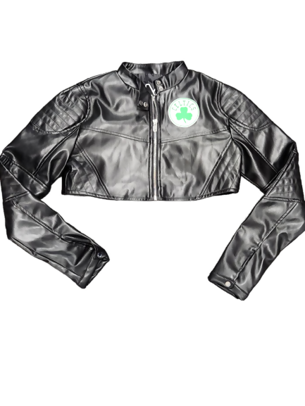 Black Celtics Leather Crop Jacket