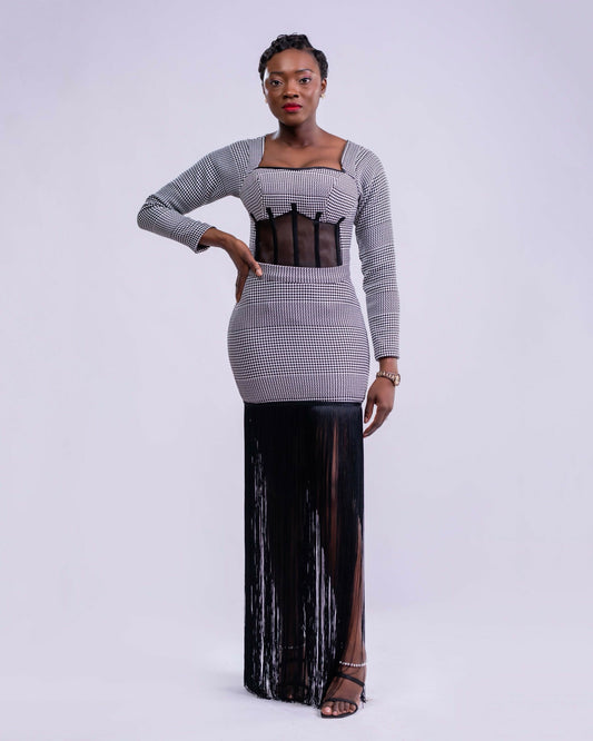 Noir Fringe Corset Dress
