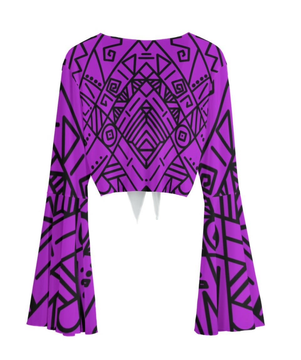 Chiffon Bell Sleeve Blouse with Tie Sizes S-5XL in The Sahara