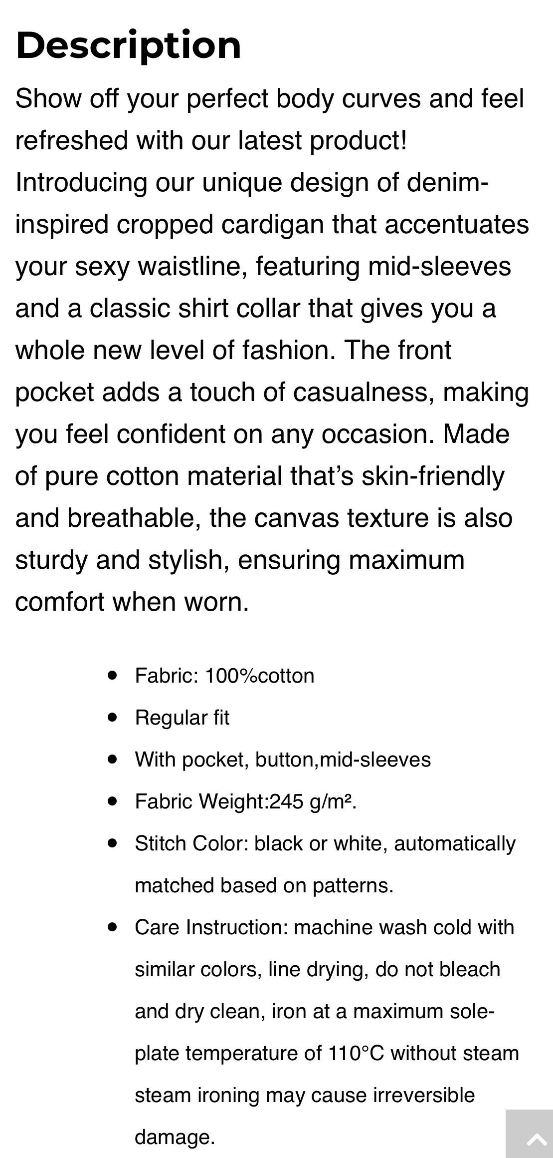 Women’s Cropped Jeans Jacket|245GSM Cotton Sizes S-XL