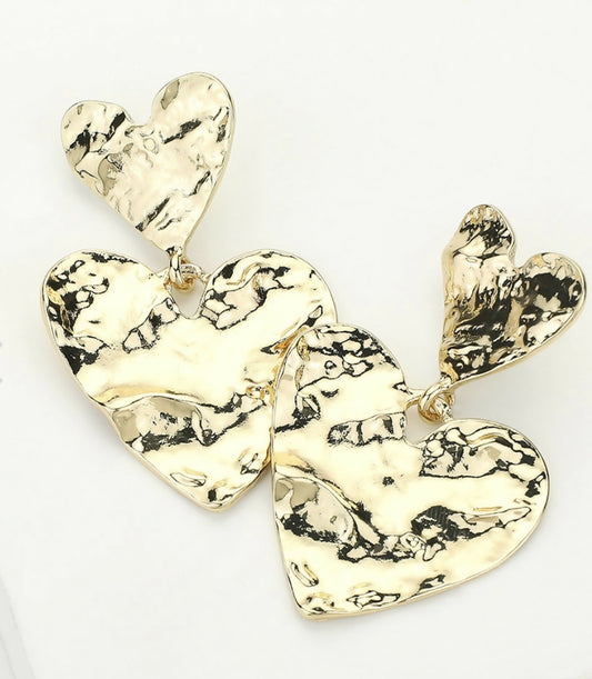 Hammered Gold Heart Earrings