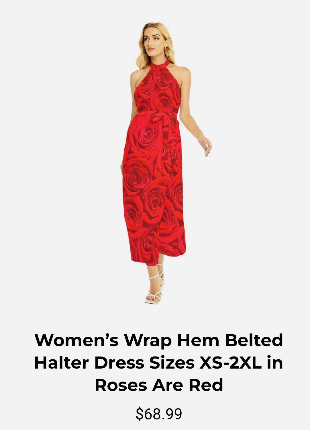 Women’s Wrap Hem Belted Halter Dress Sizes XS-2XL