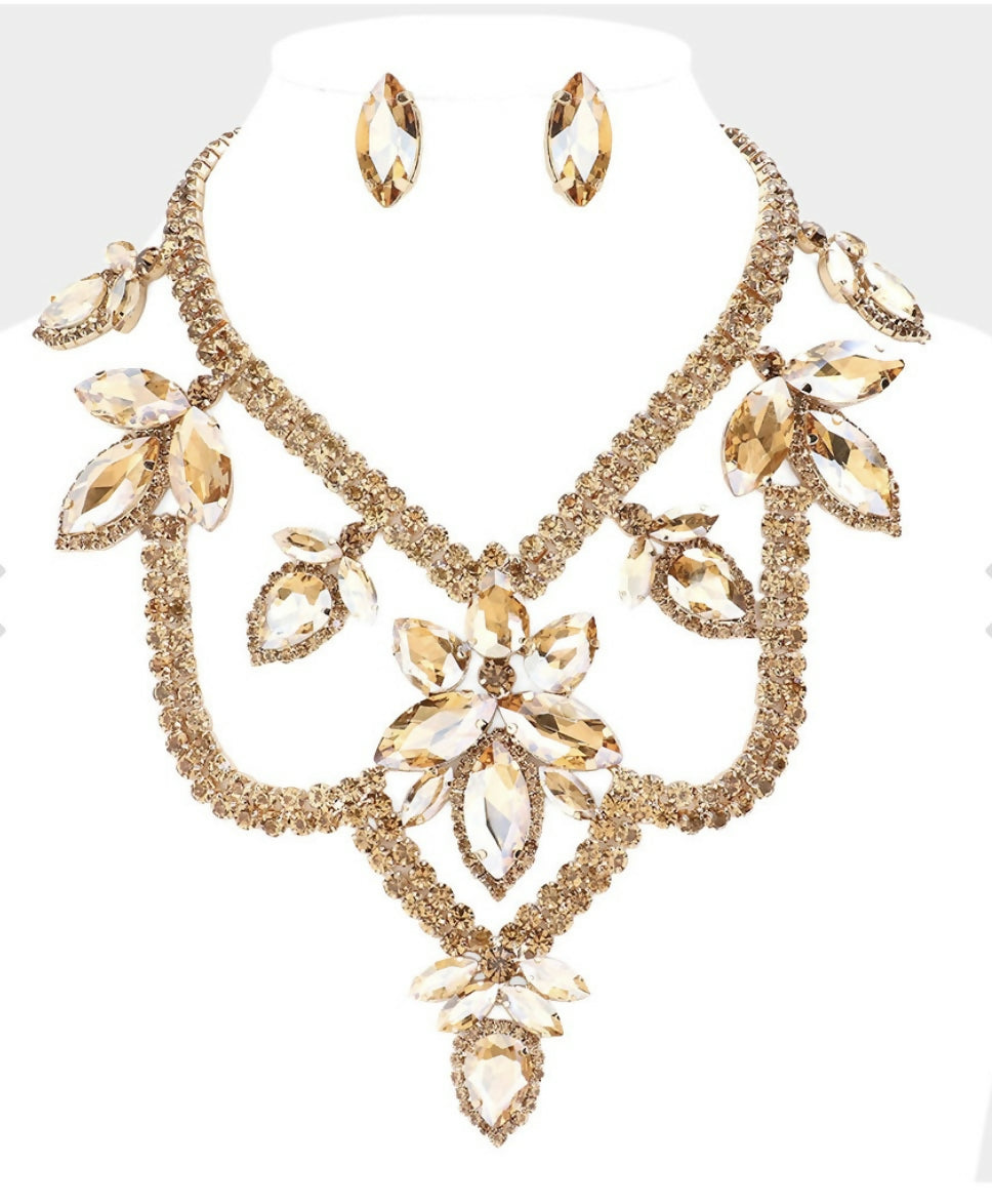 Gold Rhinestone Marquis Necklace & Earring