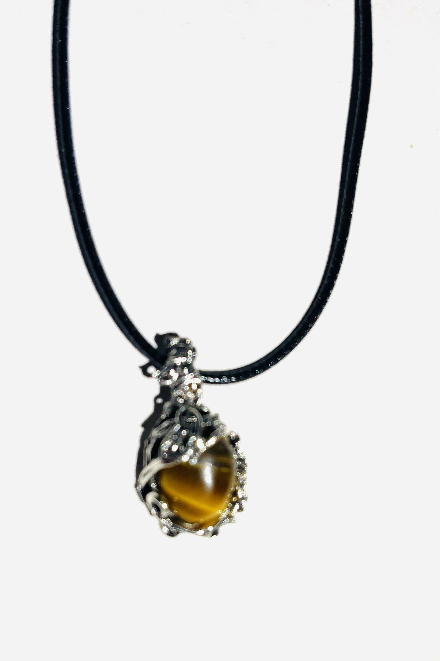 Gemstone Wrapped in Silver Flower Necklace
