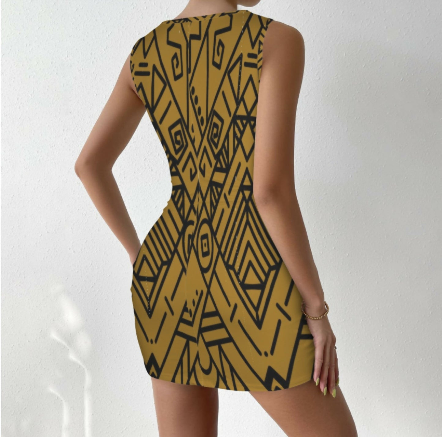 Sleeveless Cut-out Wrap Ruched Bodycon Dress Sizes S-5XL in The Sahara