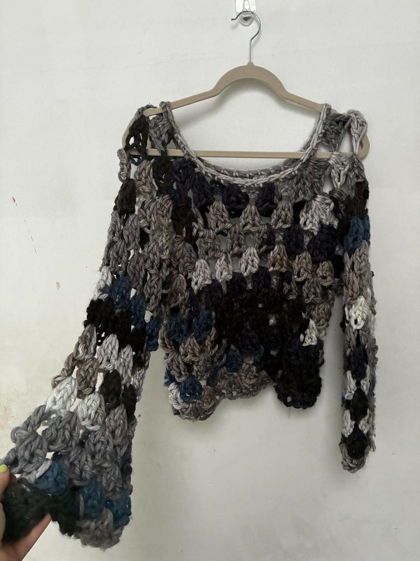 Black and Grey Crocheted Pullover
