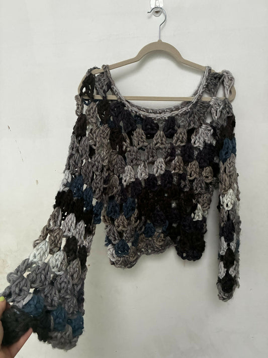 Black and Grey Crocheted Pullover