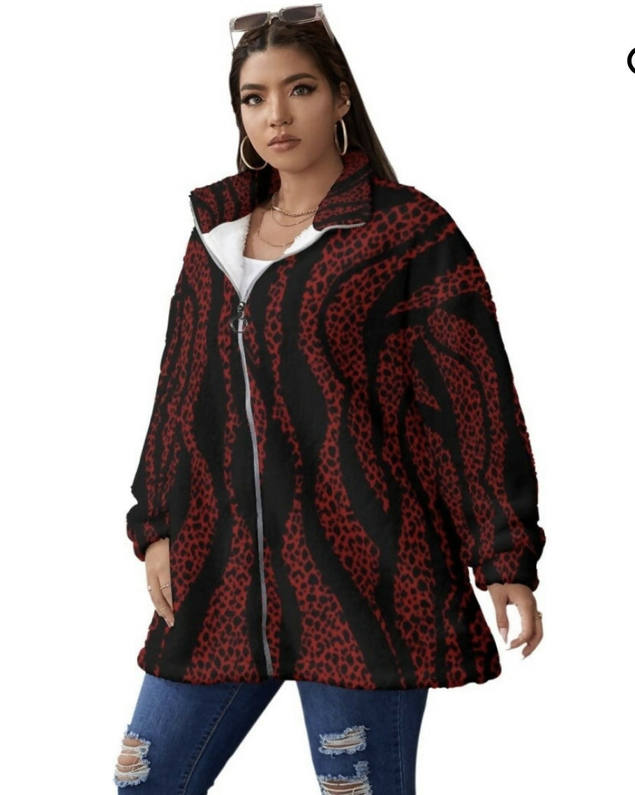 Unisex Borg Fleece with Stand-up Collar Coat with Zipper Sizes L-5XL