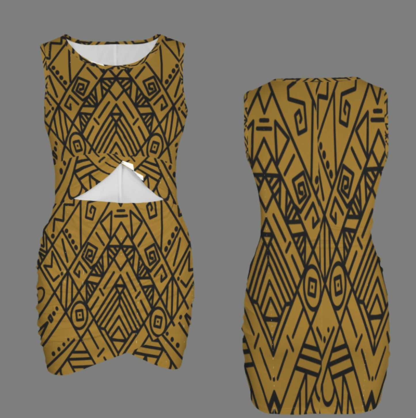Sleeveless Cut-out Wrap Ruched Bodycon Dress Sizes S-5XL in The Sahara