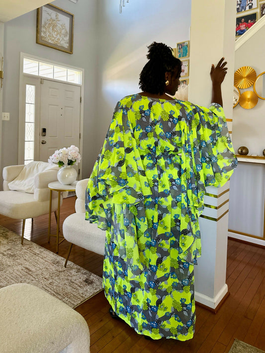 The Lime Bloom Chiffon Kimono & Shorts (Set)