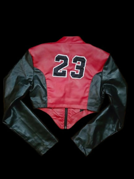 Mavlife #23 Black & Red Leather Crop Jacket