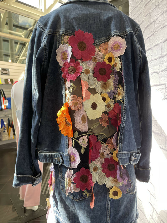 Floral denim jacket