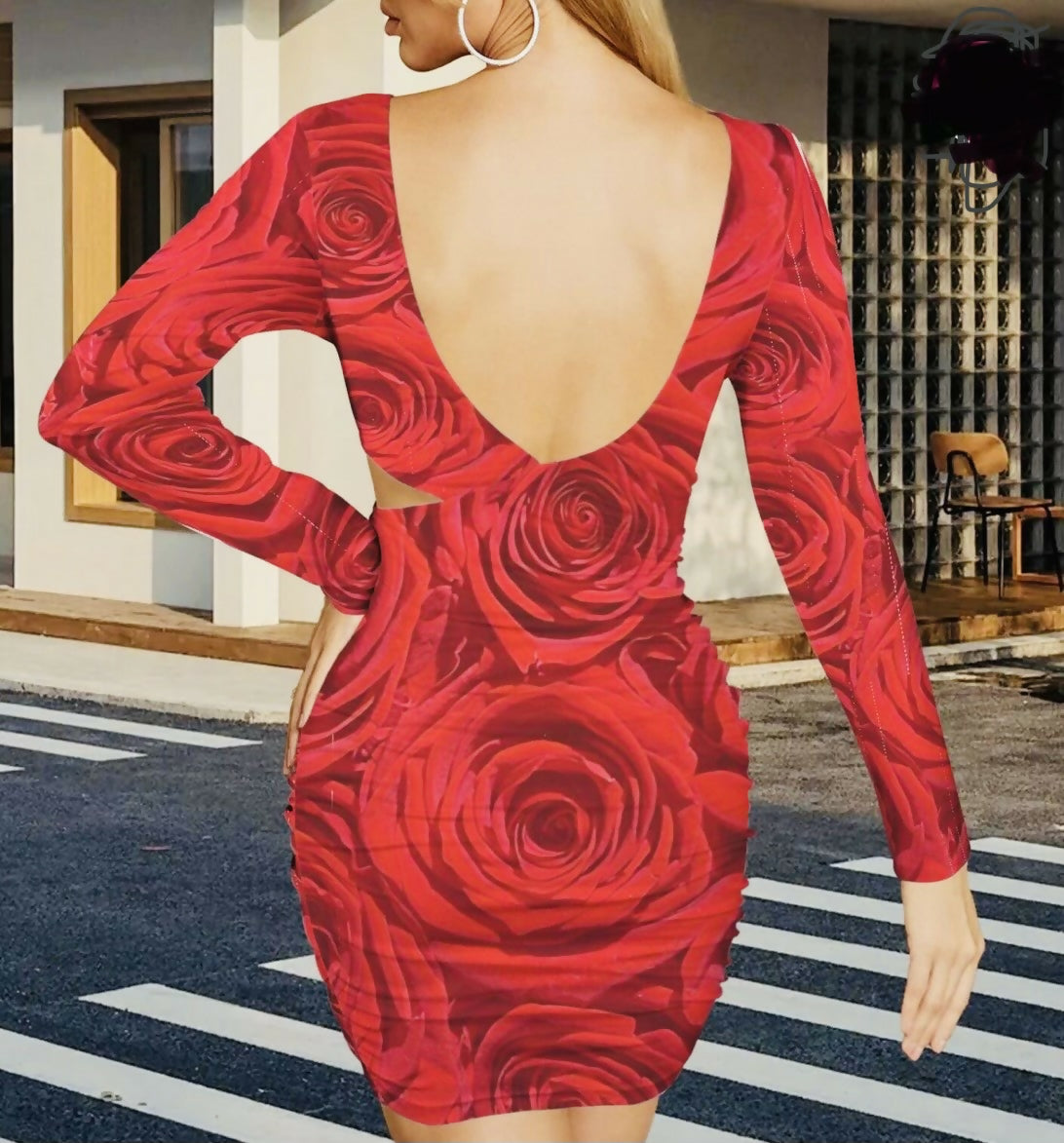 Women’s Long Sleeve Backless Cut Out Body Con Dress Sizes S5XL
