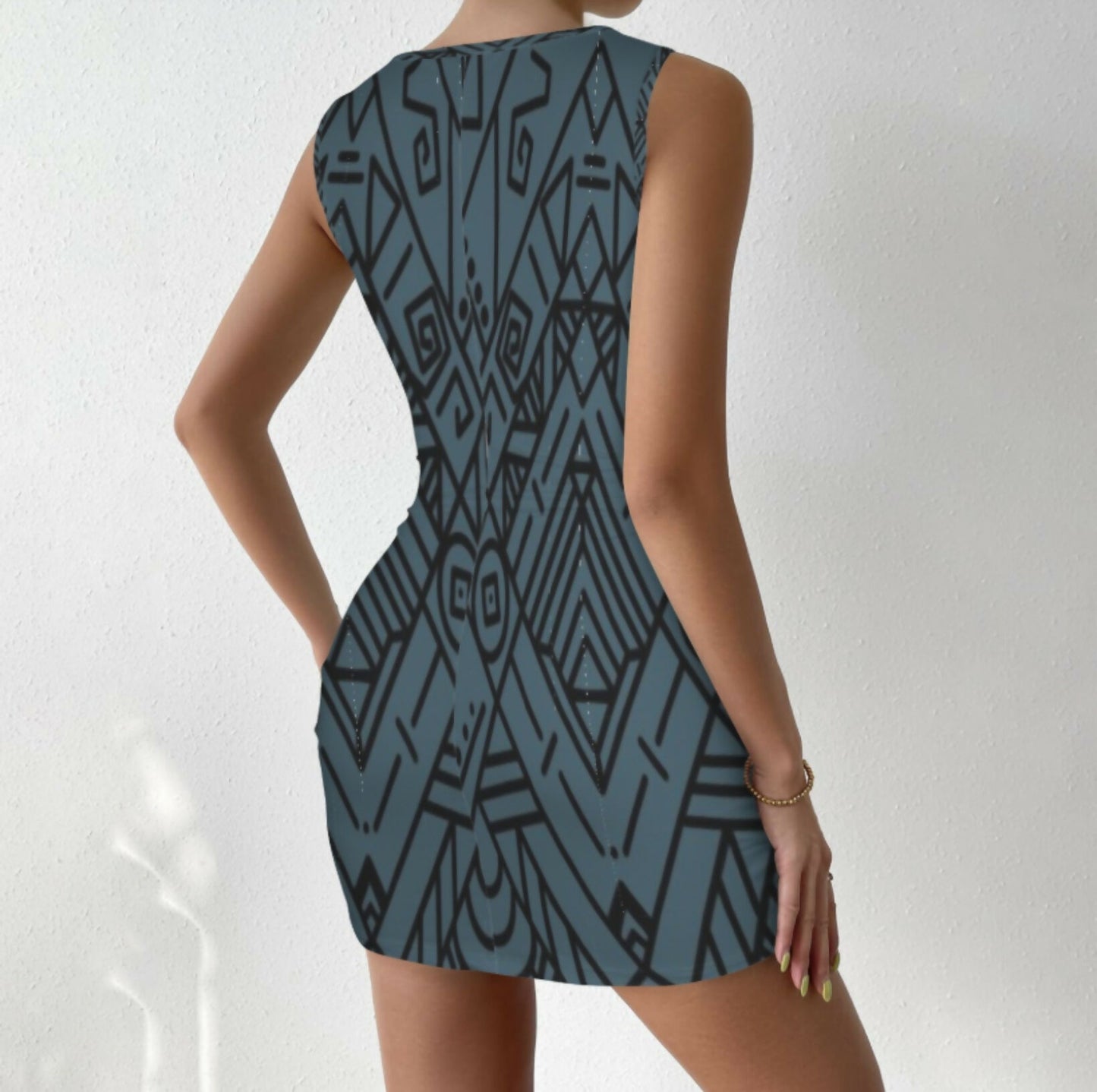 Sleeveless Cut-out Wrap Ruched Bodycon Dress Sizes S-5XL in The Sahara