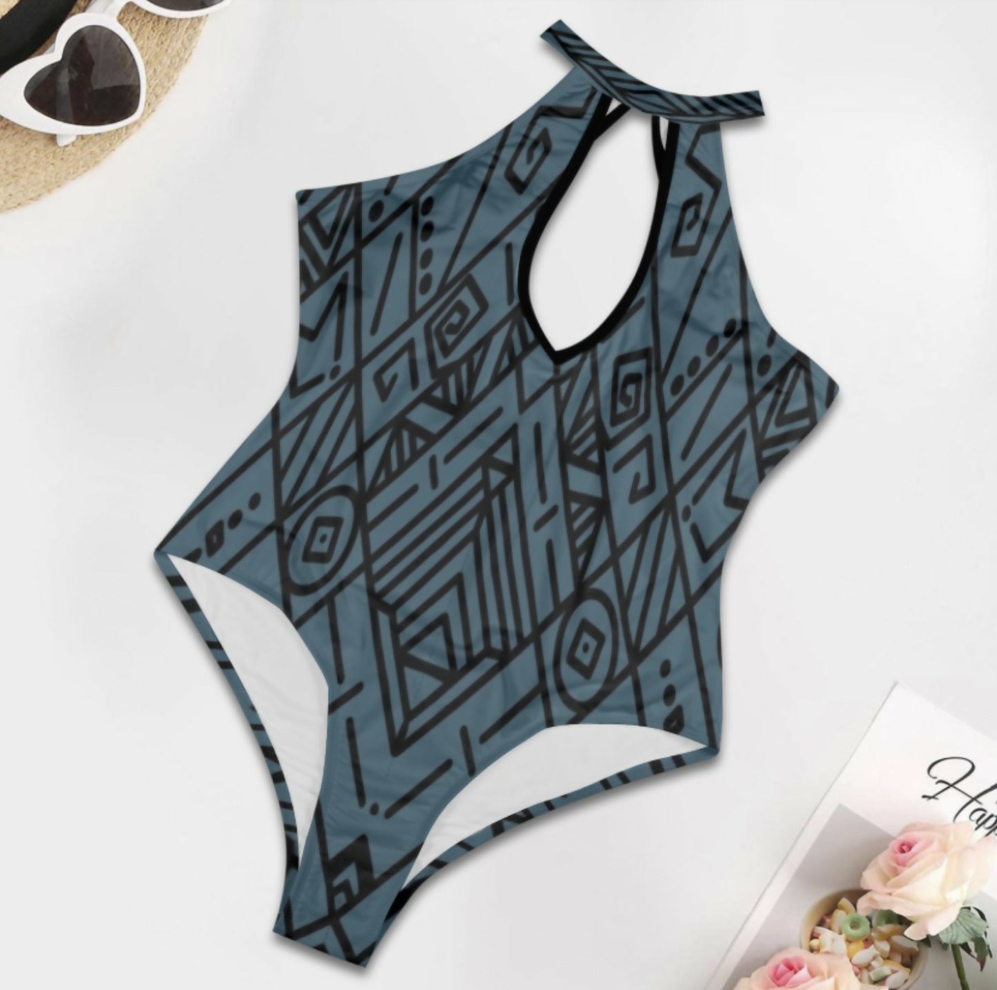 Women's High Collar Hollow One Piece Swimsuit Sizes S-5XL in The Sahara