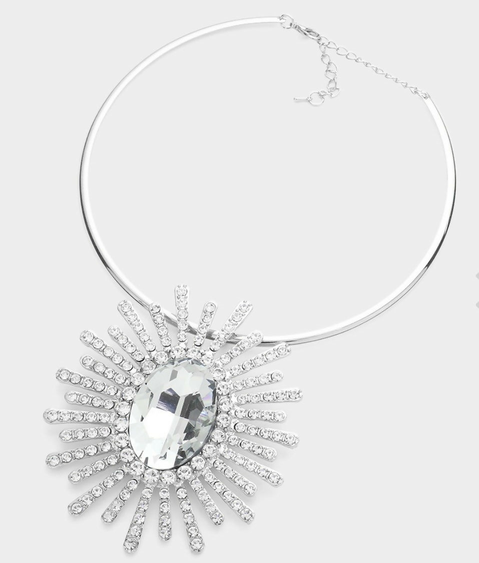 Silver Stone Centered Pendant Necklace