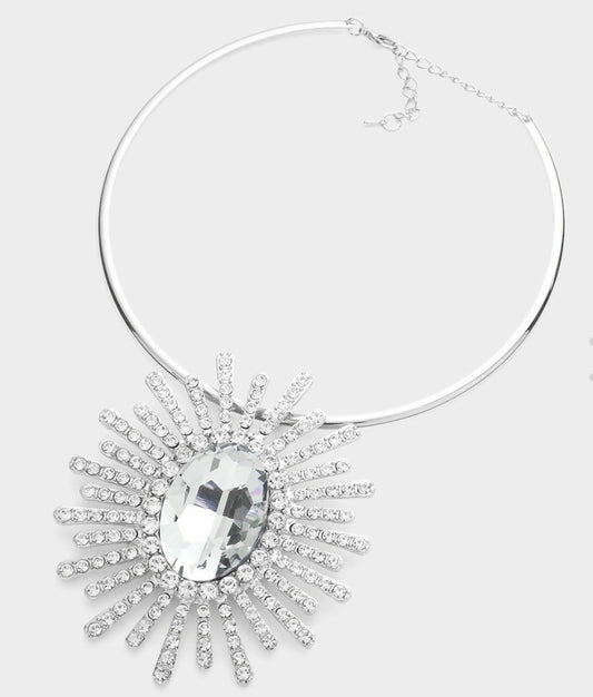 Silver Stone Centered Pendant Necklace
