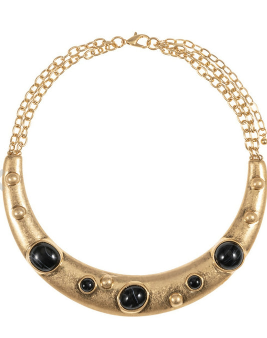 Black Stone Metal Bar Choker