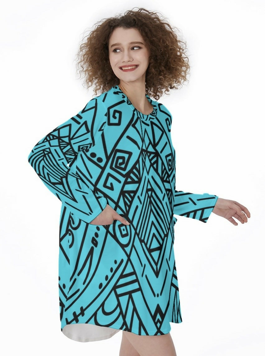 Casual Loose Long Sleeve Dress Sizes S-5XL in The Sahara