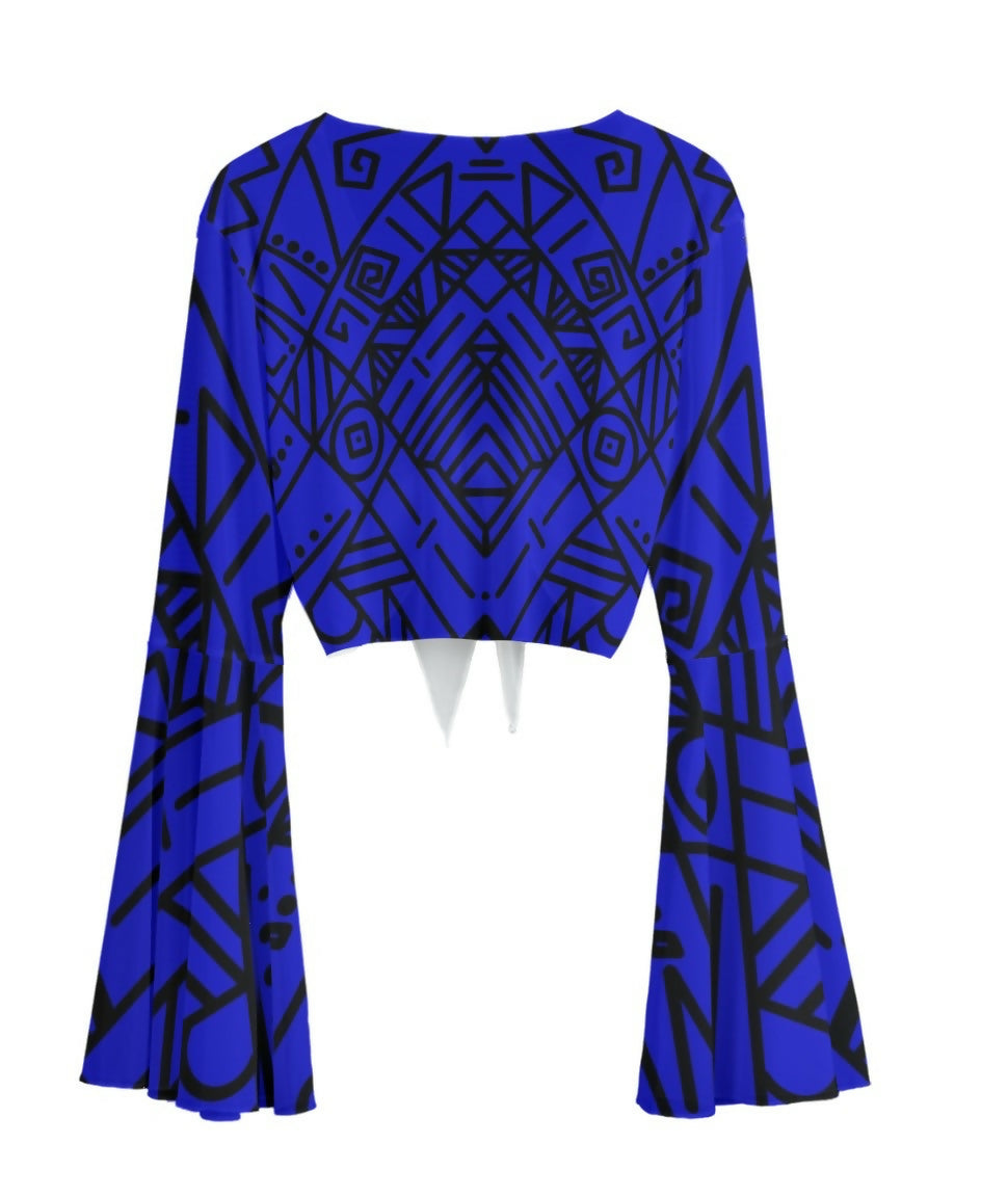 Chiffon Bell Sleeve Blouse with Tie Sizes S-5XL in The Sahara