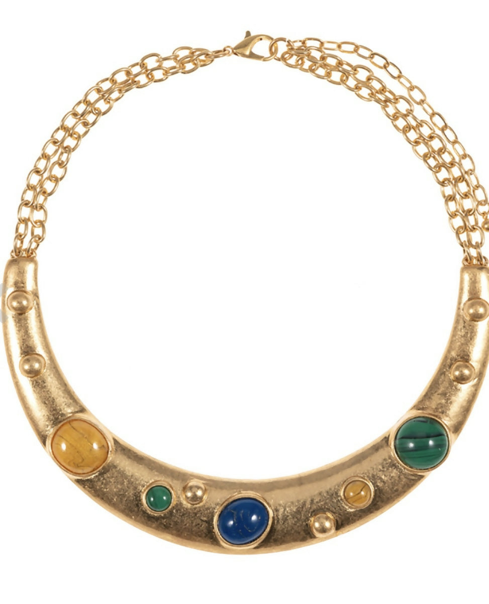 Stone Metal Bar Choker Necklace