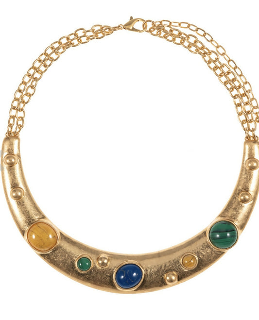 Stone Metal Bar Choker Necklace