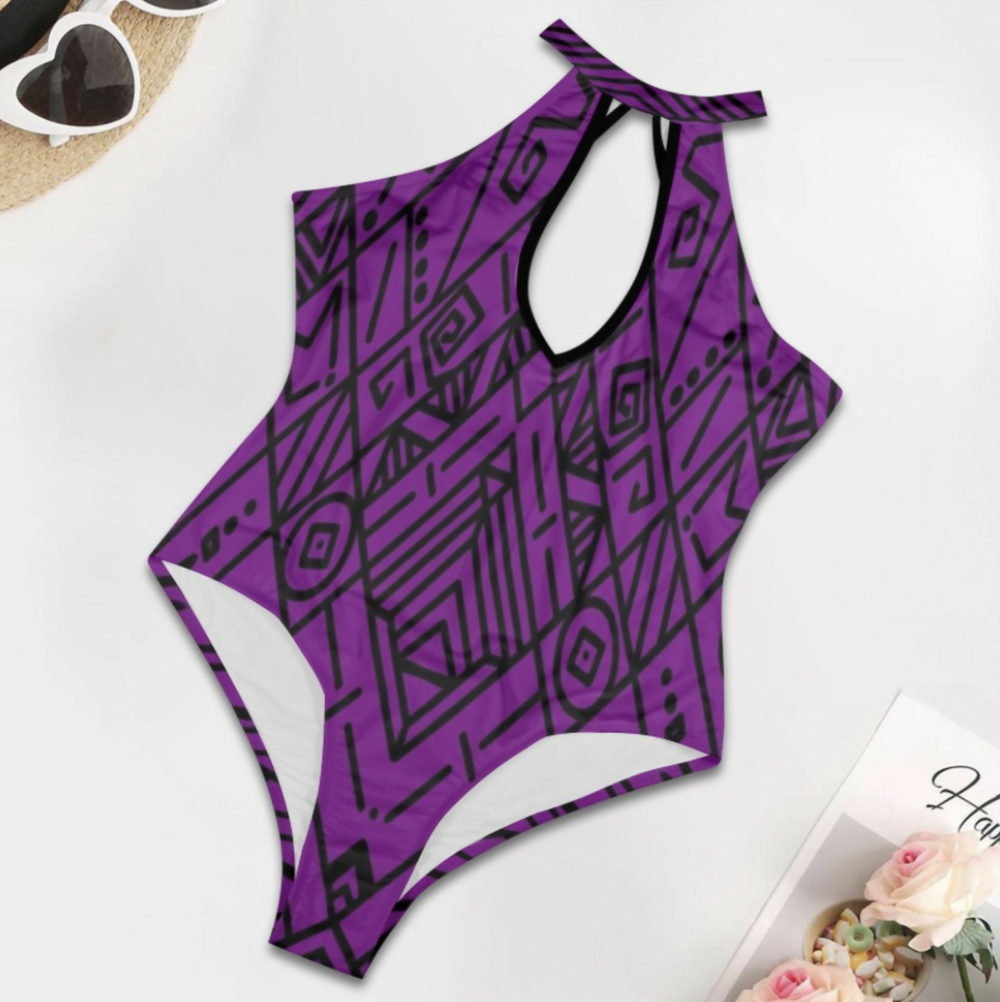 Women's High Collar Hollow One Piece Swimsuit Sizes S-5XL in The Sahara