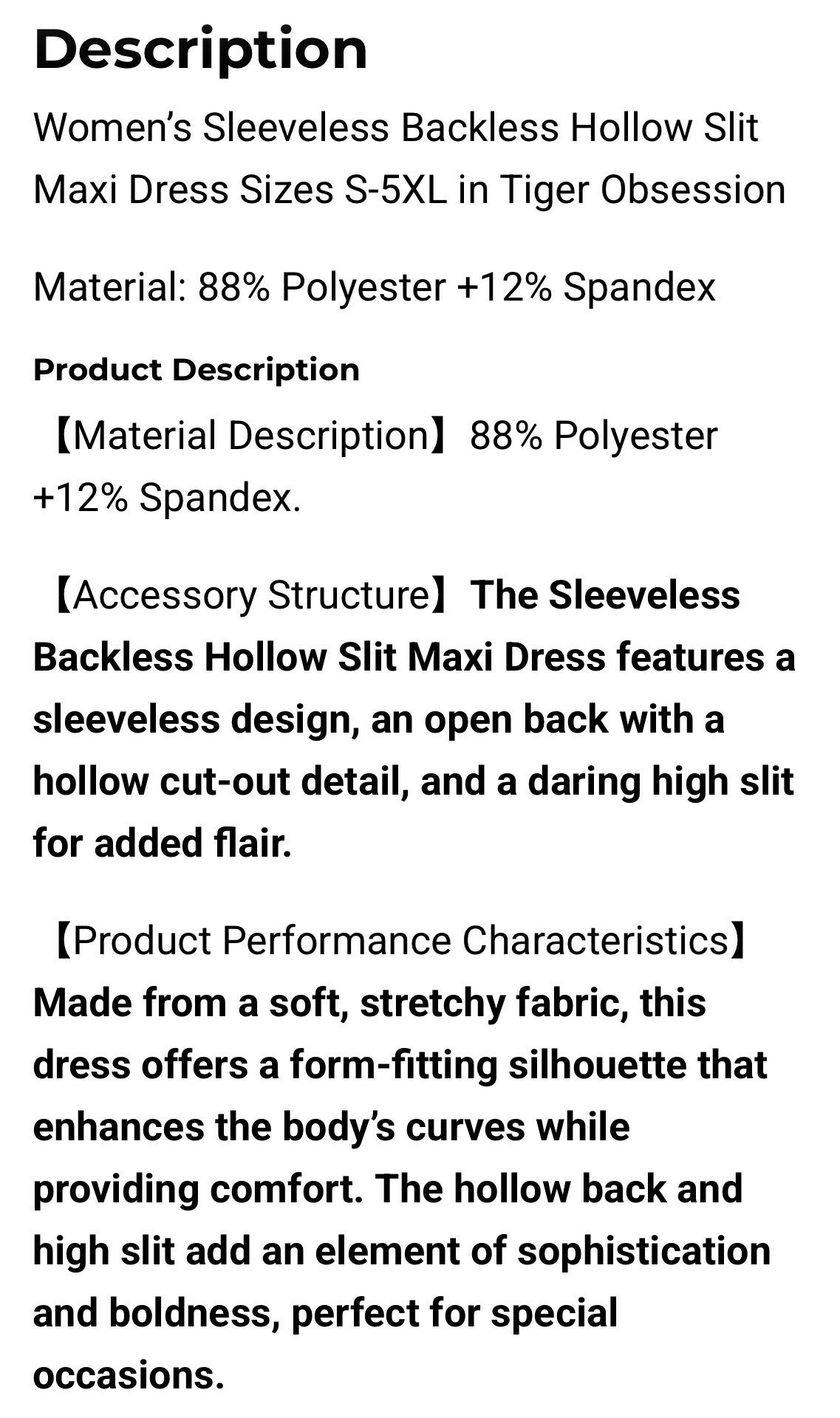 Women’s sleeveless Backless Hollow Slit Maxi dress Sizes S-5XL