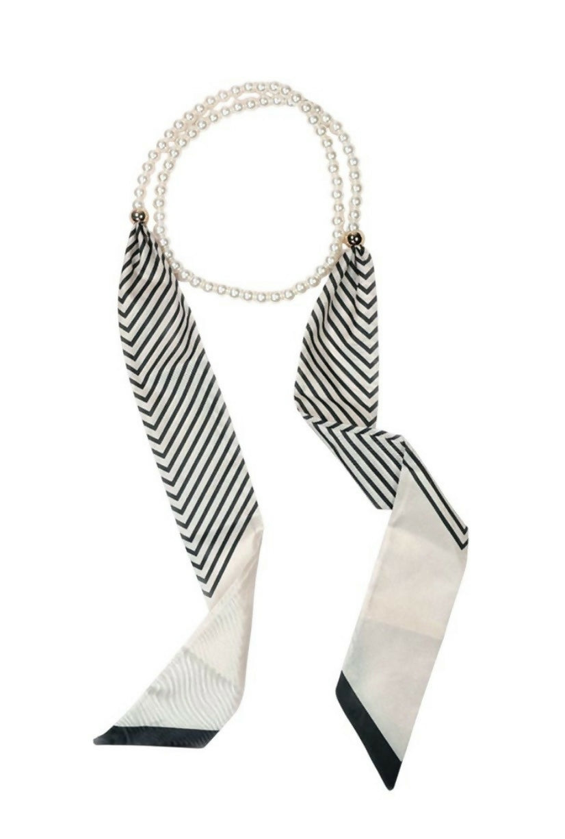 Pearl/Striped Scarf Necklace